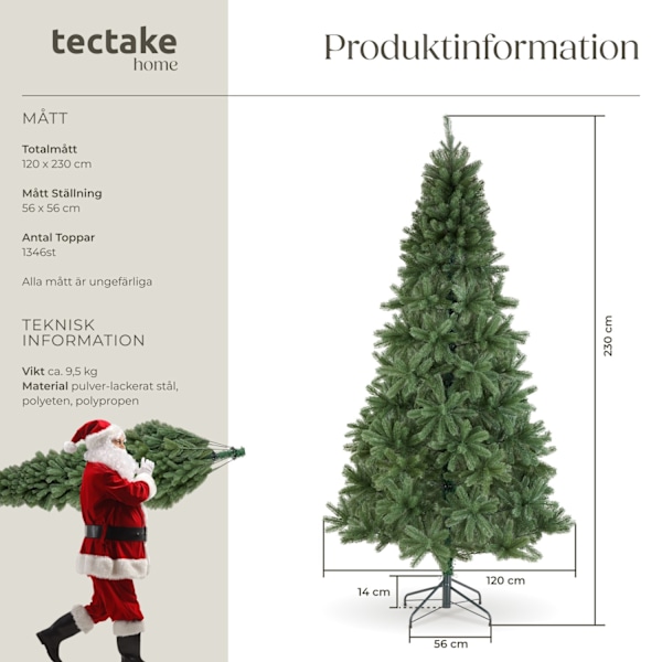 tectake Konstgjord julgran Dancer med formsprutade granbarr - 230 cm Grön