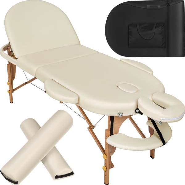 tectake 3-zons oval massagebänk, 5 cm stoppning med stöd och träram Beige