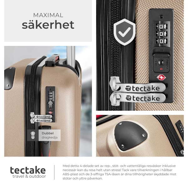 tectake Resväskor 4 set Pucci, bagage av ABS-hårdplast Champagne