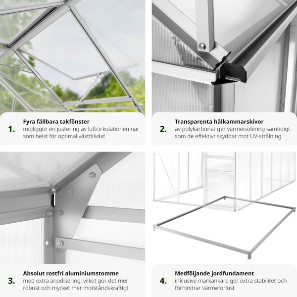 tectake Aluminiumväxthus med fundament Transparent