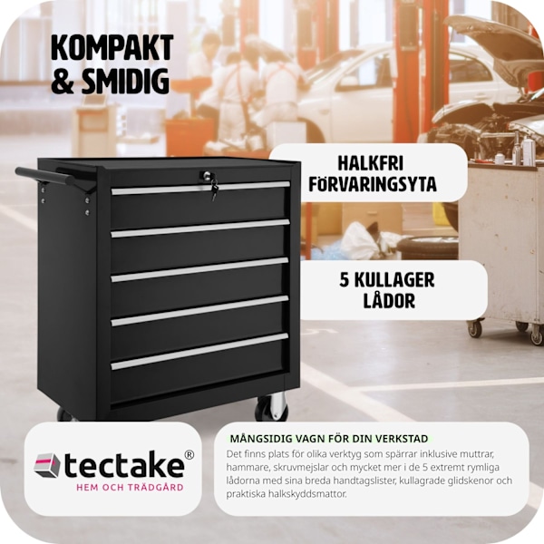tectake Verktygsvagn med 5 lådor Svart