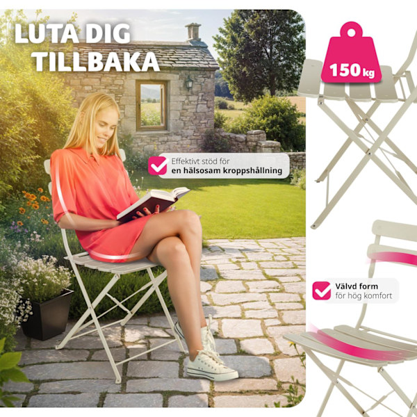 tectake Bistrobord set Frieda, hopfällbart för 2 personer Grädde