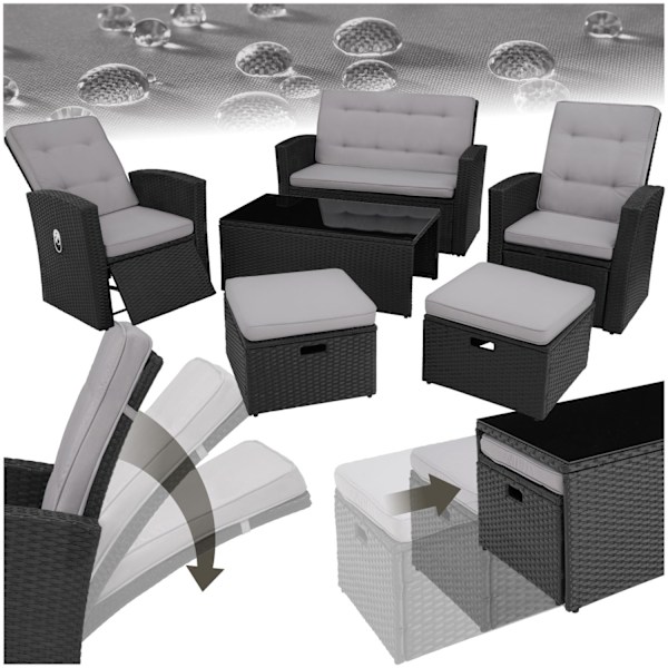 tectake Loungeset i konstrotting Bari Svart