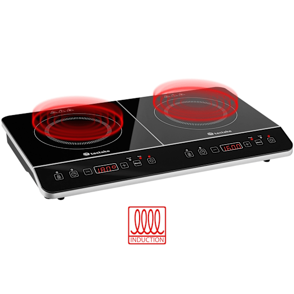 tectake Induktionshäll dubbel 3400 W Svart