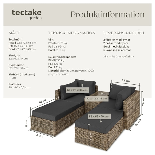 tectake Loungeset i konstrotting San Domino Natur