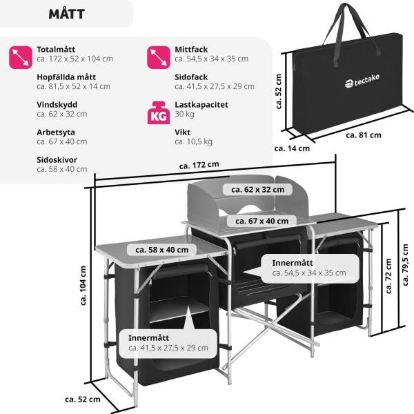 tectake Campingkök XXL med 5 fack Svart