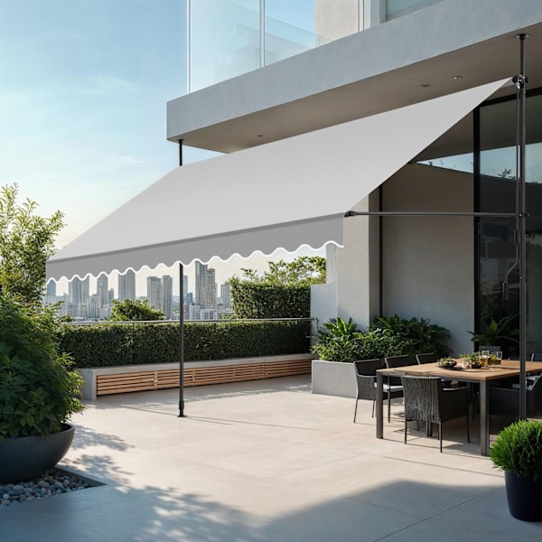 tectake Spännmarkis och soltak med handvev, höjdjusterbar - 400 x 180 cm Ljusgrå