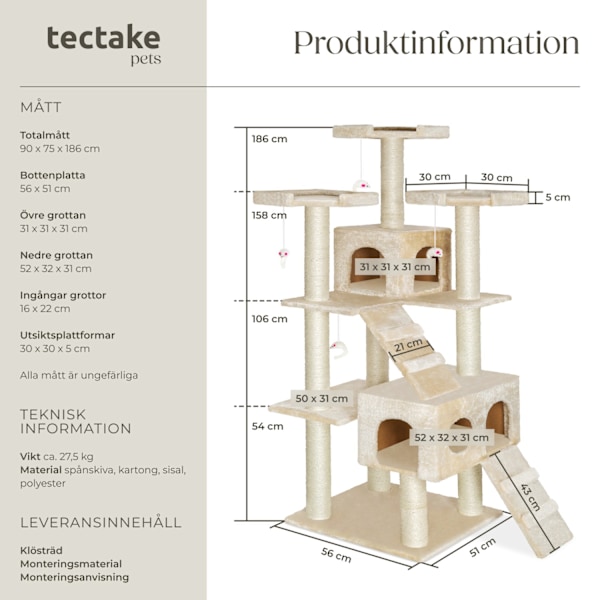 tectake Klösträd katt Knuti Beige