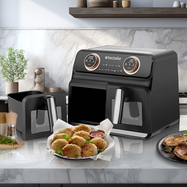 tectake Airfryer Samurai, 2 kokkammare, 7 program, 2400W Svart