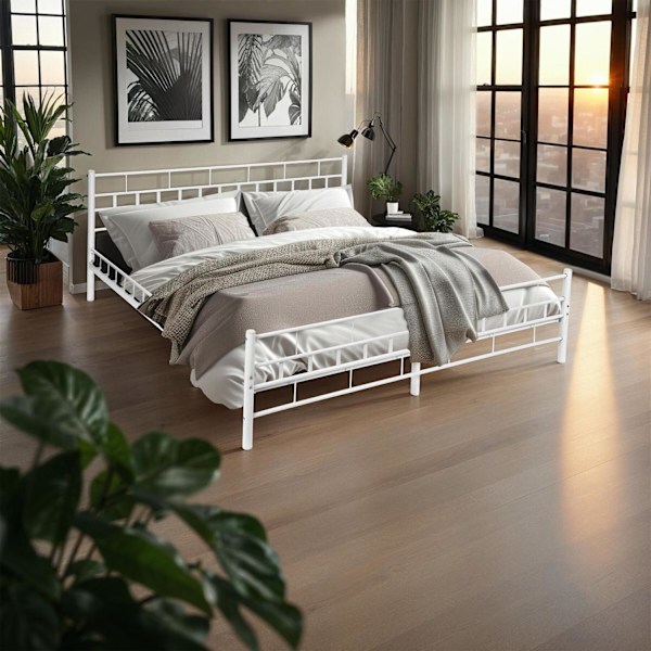 tectake Sängram med ribbotten i modern design - 200 x 140 cm Vit