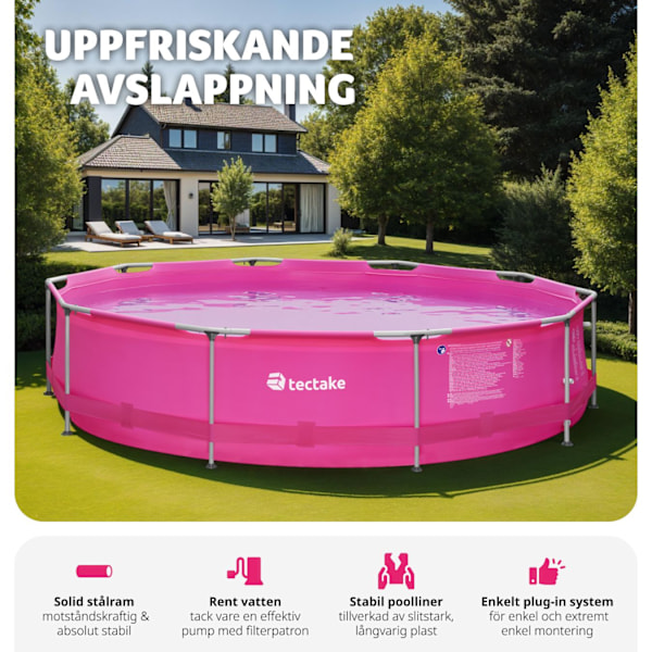 tectake Pool rund med filterpump Ø 360 x 76 cm Rosa