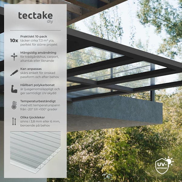 tectake 10 kanalplastskivor Shiny av polykarbonat, kapningsbara - 121 x 60,5 x 0,6 cm Transparent