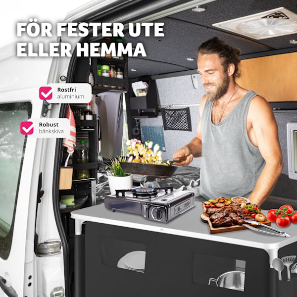 tectake Campingkök Deluxe med 6 fack Svart
