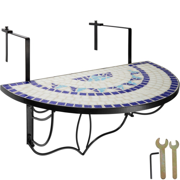 tectake Hängande balkongbord med vikbart mosaikmönster 75x65x62c Blå