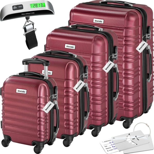 tectake Resväskeset Mila - 4 resväskor, bagage med bagagevåg och Vin, röd