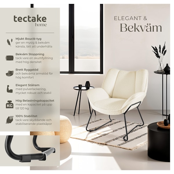 tectake Fåtölj Kjeld Bouclé creme-vit