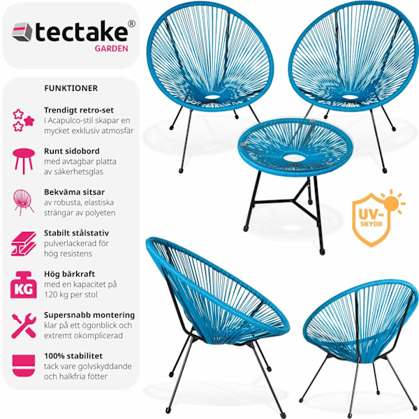 tectake 2-set Loungestol Santana med bord Blå