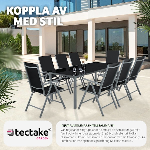 tectake Matgrupp i aluminium med 8 stolar Grafitgrå
