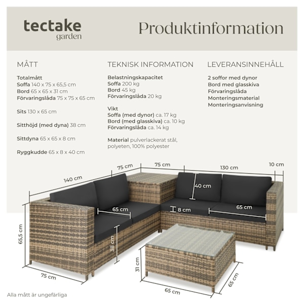 tectake Loungeset Siena i konstrotting Mörkgrå