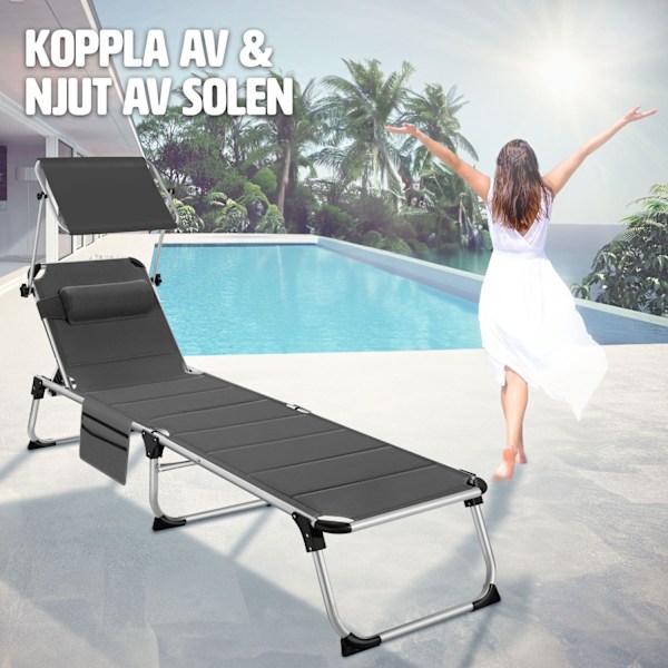 tectake Solstol Lorella, vadderad, hopfällbar grå
