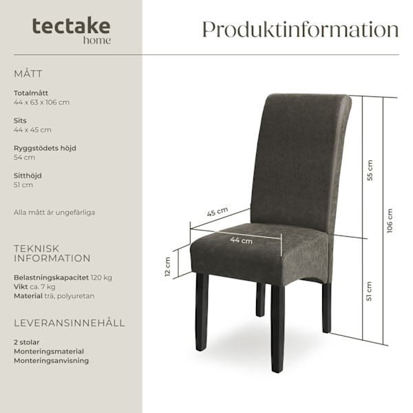 tectake Ergonomisk matstol i robust trä -  Uppsättning av 2 grå