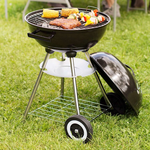 tectake Klotgrill 41,5 cm diameter, galvaniserad med hjul Svart