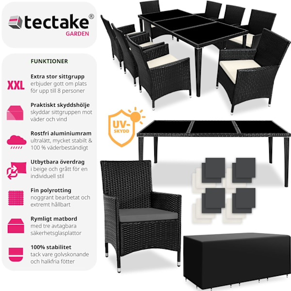 tectake Matgrupp Menorca i konstrotting Svart
