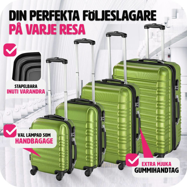 tectake Resväskor 4 stycken, Set med bagage av hårdplast med säk Grön