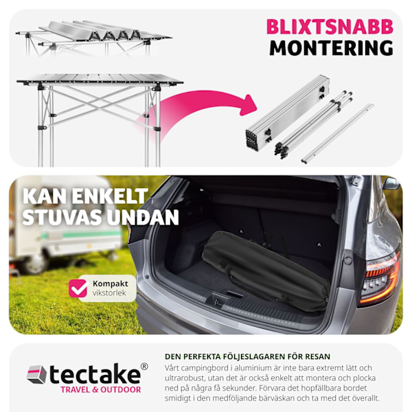 tectake Campingbord i aluminium, hopfällbart 70 x 70 x 70 cm grå