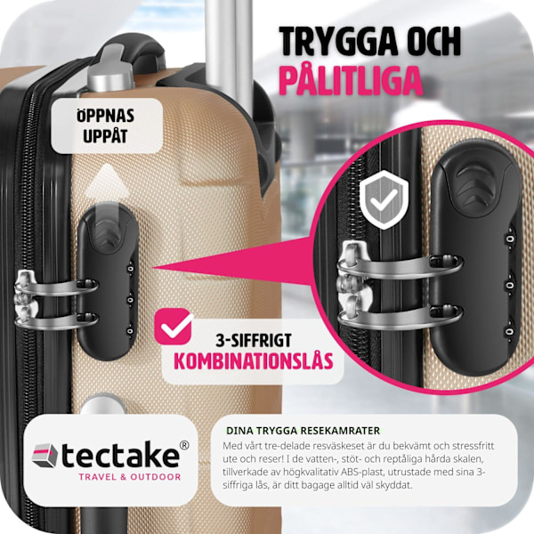 tectake Resväskor 3 stycken set i hardcase, Hårda resväskor Champagne