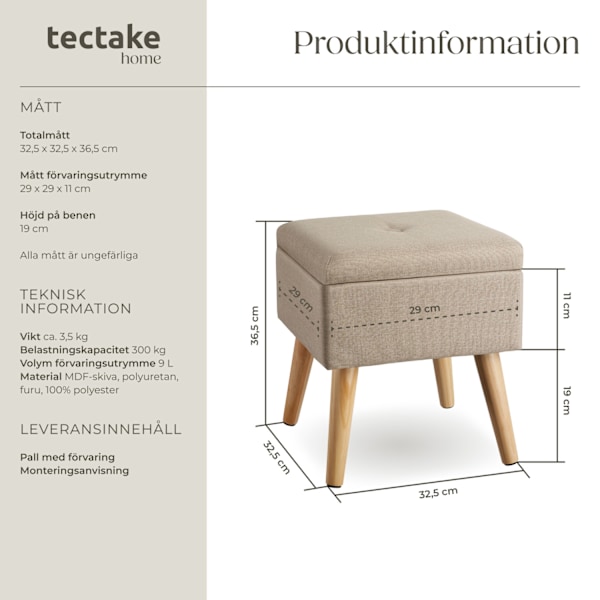 tectake Sittpuff med förvaringsutrymme Elva Sand