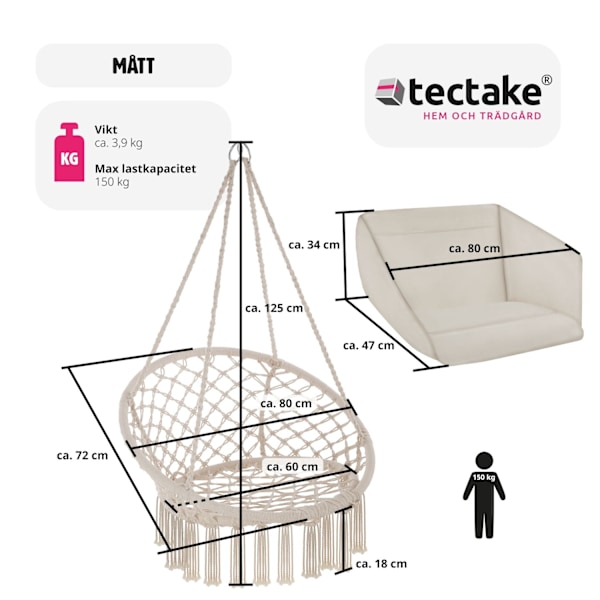 tectake Hängstol Grazia Beige