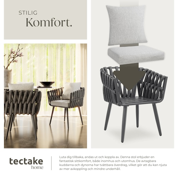 tectake 2 set stolar Lugano i repdesign med aluminiumram Grafitgrå