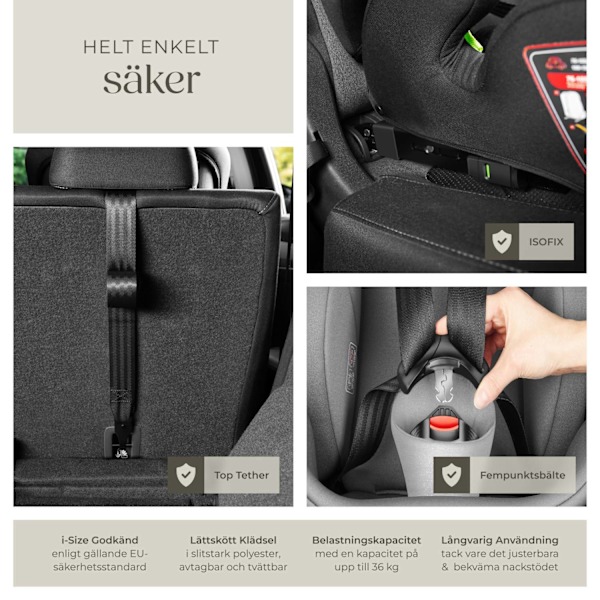 tectake Bilbarnstol Emely, 5-punktsbälte, i-Size godkänd, med ISOFIX Mörkgrå