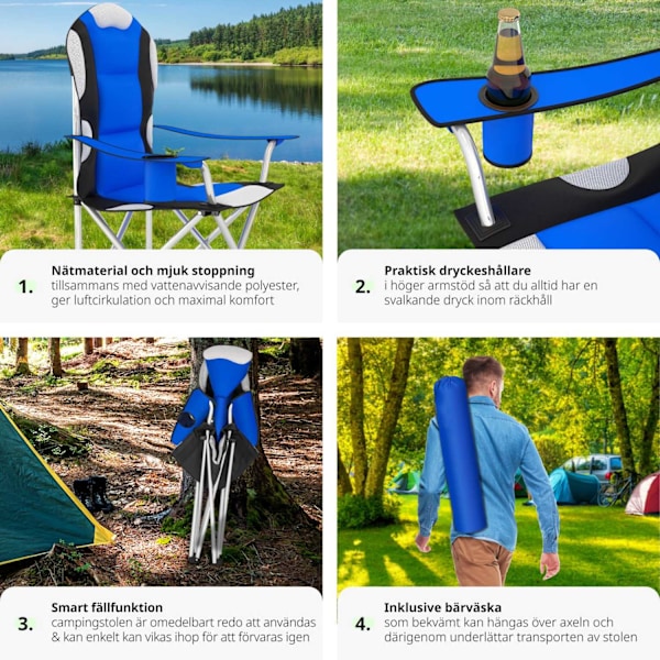 tectake Campingstol med stoppad dyna, hopfällbar -  per styck Blå