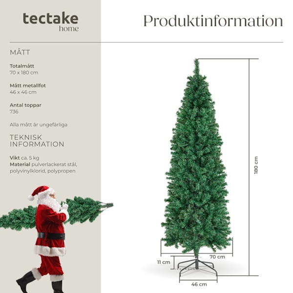 tectake Konstgjord julgran Comet, naturtrogen design - 180 cm Grön