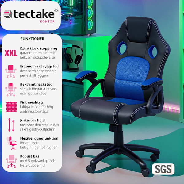 tectake Gamingstol Tyson Blå