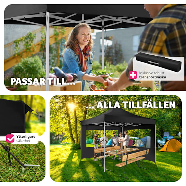 tectake Hopfällbar partytält Olivia 3x3 m med 2 sidodelar Svart