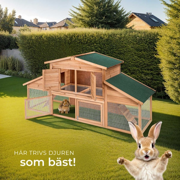 tectake Liten djurhydda XXL i två våningar med rastplats 226x77x95,5 cm Brun