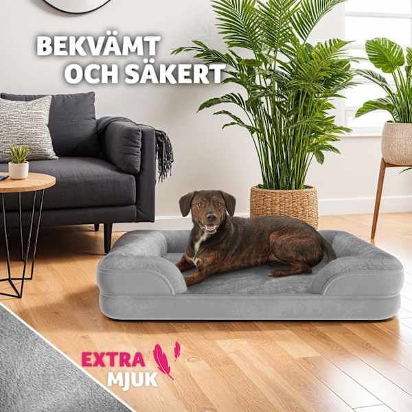 tectake Ortopedisk hundbädd Kimba med hög kant - XL (112 x 85 x 18 cm) grå