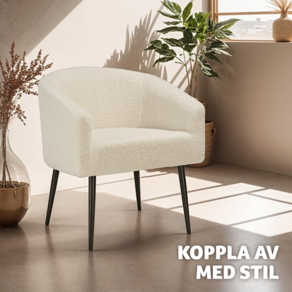 tectake Fåtölj Mysig beige, tjock stoppning med bouclé-tyg Grädde