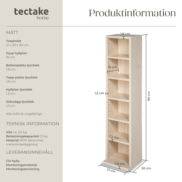 tectake CD-hylla för 102 CD-skivor Bok