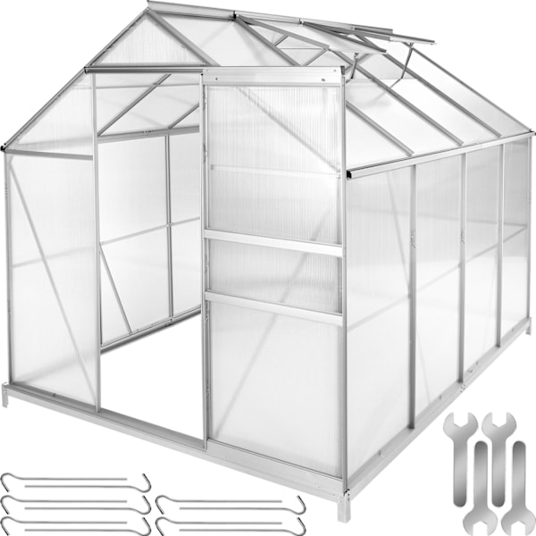 tectake Växthus av aluminium med fundament, 185x250x195cm Transparent