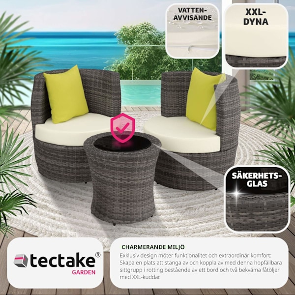 tectake Loungeset i konstrotting Nice 2+1+1 grå