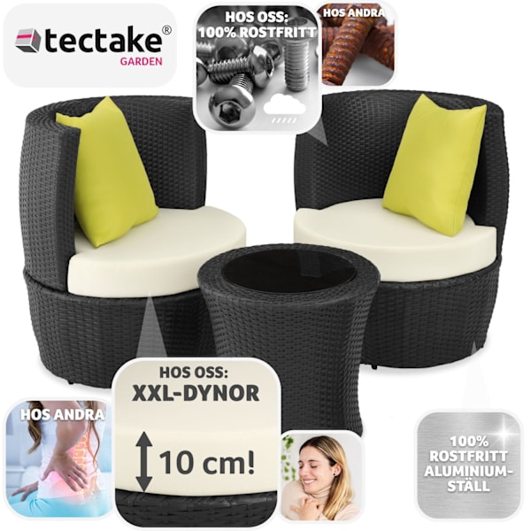 tectake Loungeset i konstrotting Nice 2+1+1 Svart