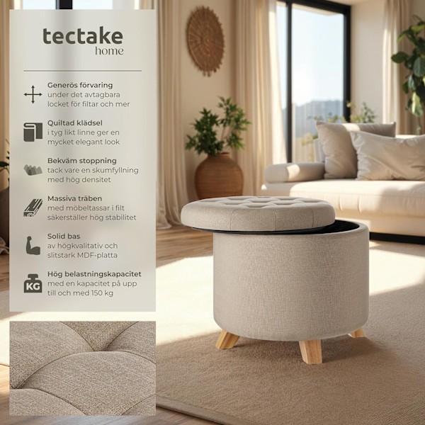 tectake Sittpuff med förvaringsutrymme Suna Sand