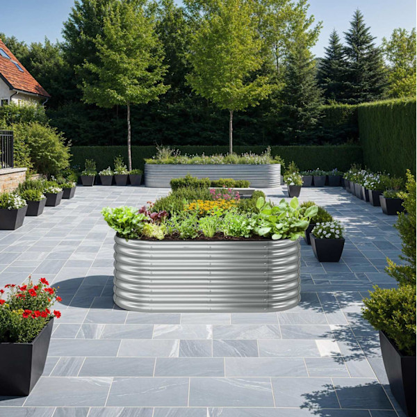 tectake Odlingslåda Flormma i galvaniserat stål 603 L, 160x80x60cm Silver