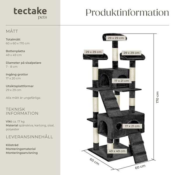 tectake Katt klösträd, klösmöbel Mogli Svart