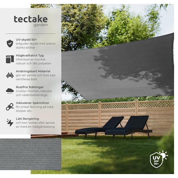 tectake Solsegel i polyeten kvadratiskt, grå - 540 x 540 cm grå