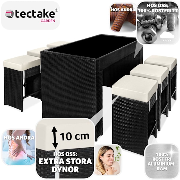 tectake Barset Ibiza i konstrotting inkl. överskyddsdrag Svart